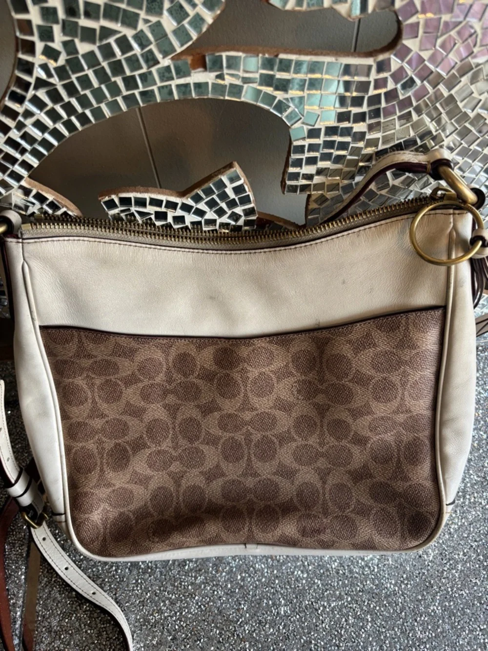 💕Coach Brown Signature Canvas Crossbody with Cream‎ Trim